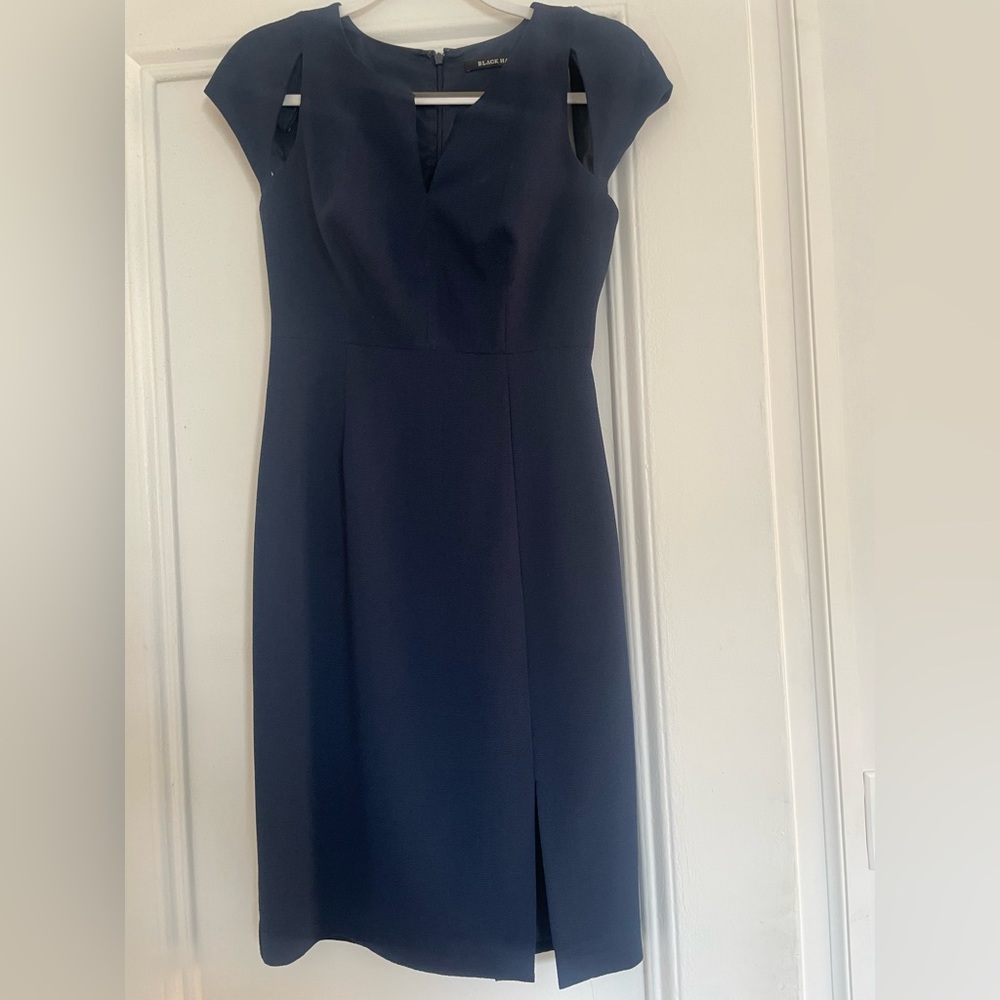 Black Halo Cap Sleeve Dress in Navy, Size 4